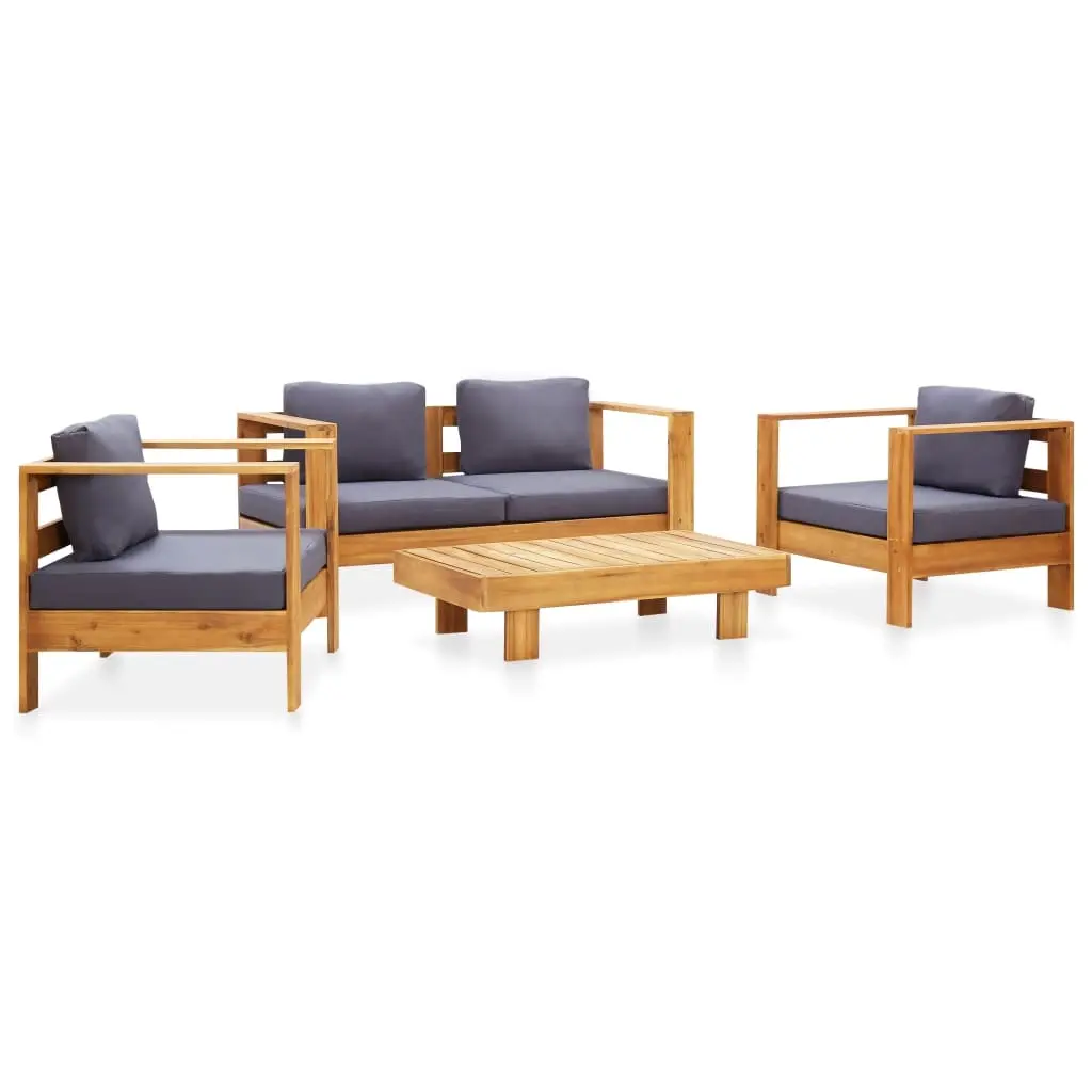 4 Piece Garden Lounge Set with Cushions Grey Solid Acacia Wood 278916 - Furniture