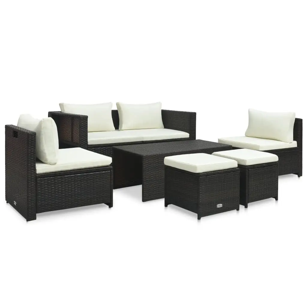 6 Piece Garden Lounge Set with Cushions Poly Rattan Brown 47808 - Furniture
