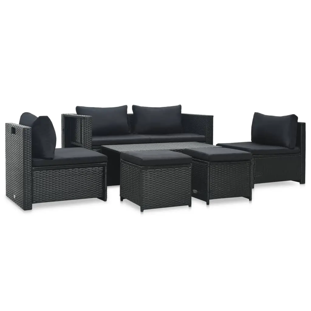 6 Piece Garden Lounge Set with Cushions Poly Rattan Black 47809 - Furniture
