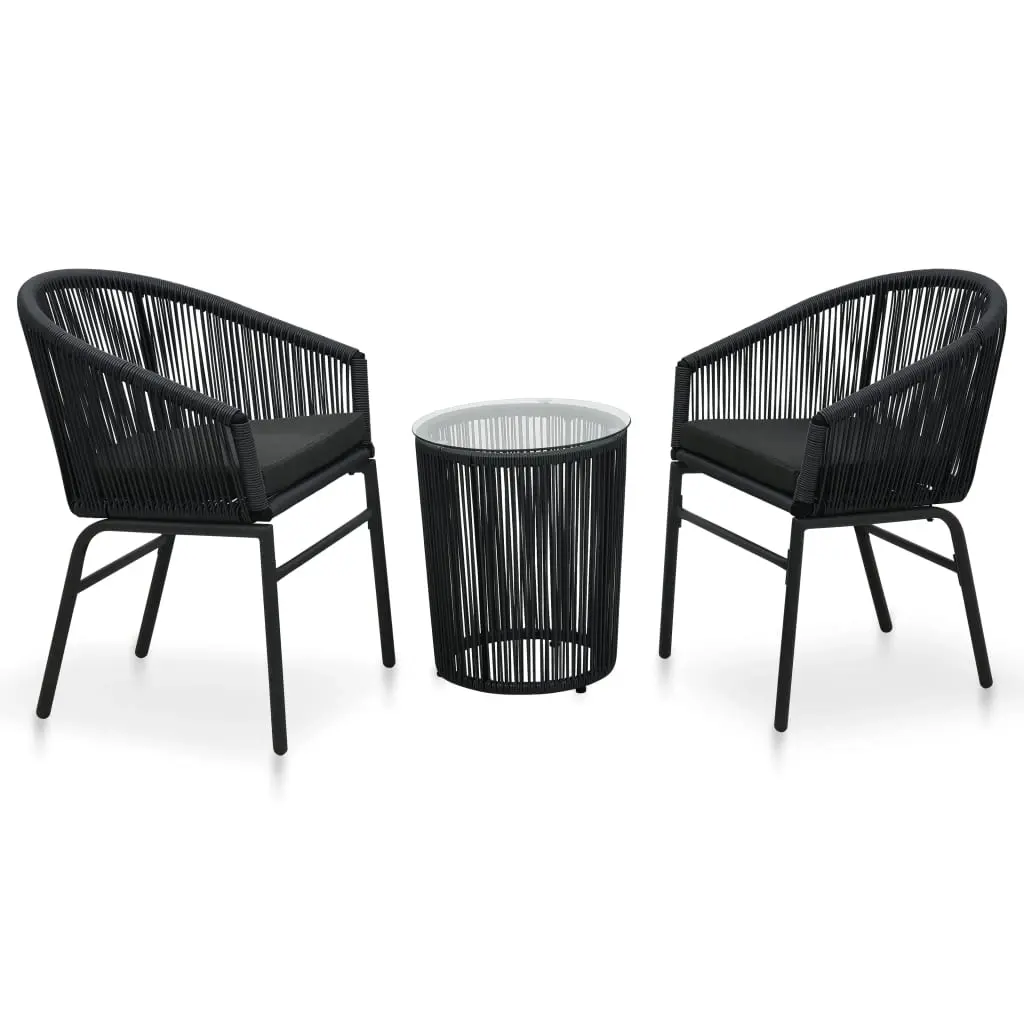 3 Piece Bistro Set with Cushions PE Rattan Black 48138 - Furniture