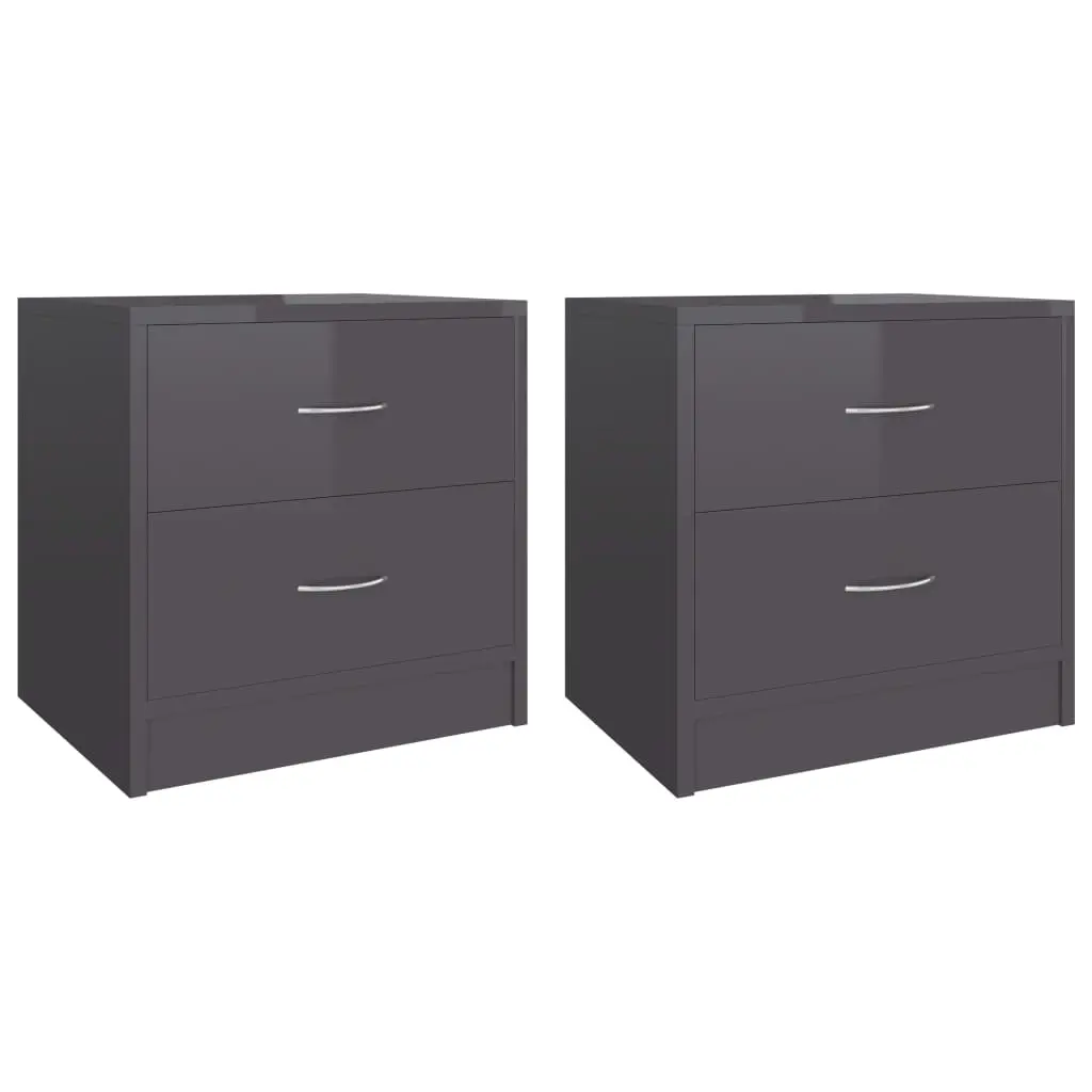 Bedside Cabinets 2 pcs High Gloss Grey 40x30x40 cm Engineered Wood 801052 - Furniture