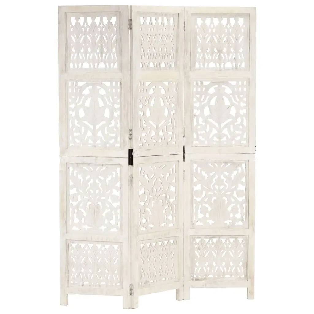 Hand Carved 3-Panel Room Divider White 120x165 cm Solid Mango Wood 285330
