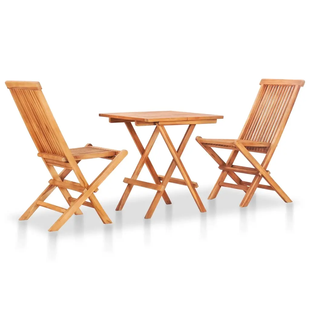 3 Piece Folding Bistro Set Solid Teak Wood 48997 - Furniture