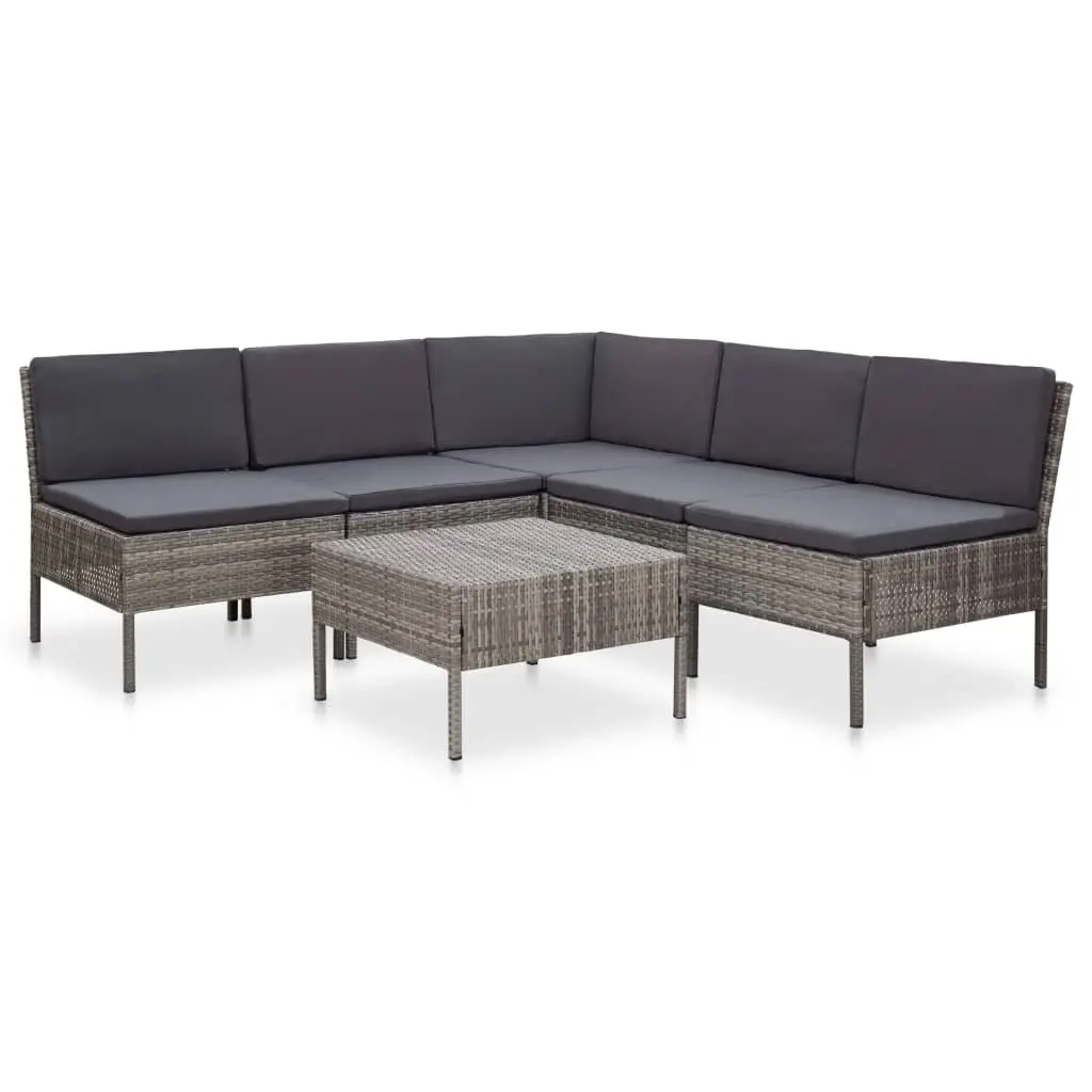 6 Piece Garden Lounge Set with Cushions Poly Rattan Grey 48938 - Furniture
