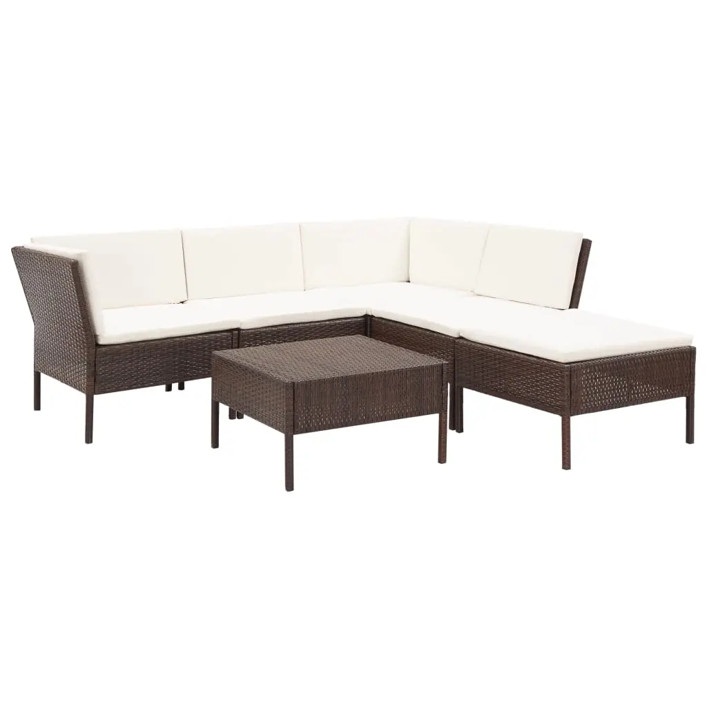 6 Piece Garden Lounge Set with Cushions Poly Rattan Brown 48939 - Furniture