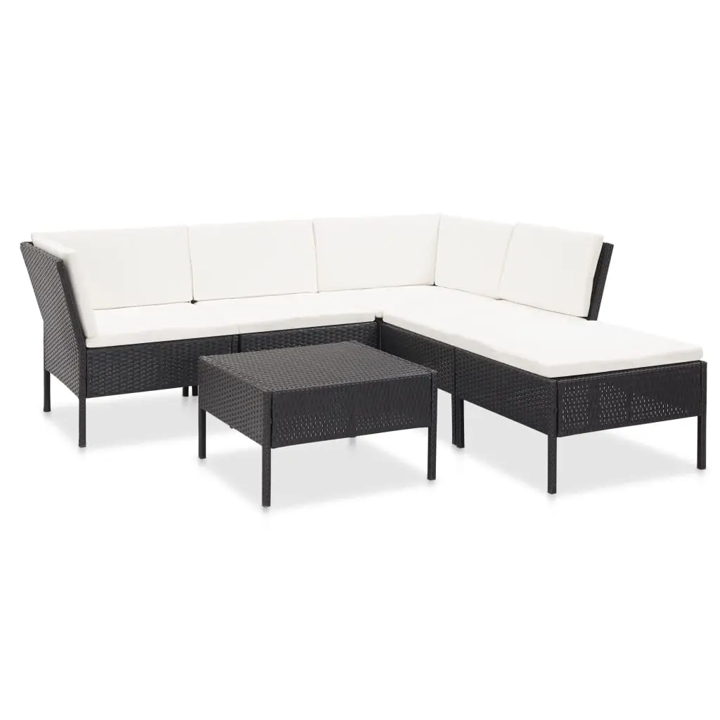 6 Piece Garden Lounge Set with Cushions Poly Rattan Black 48940 - Furniture