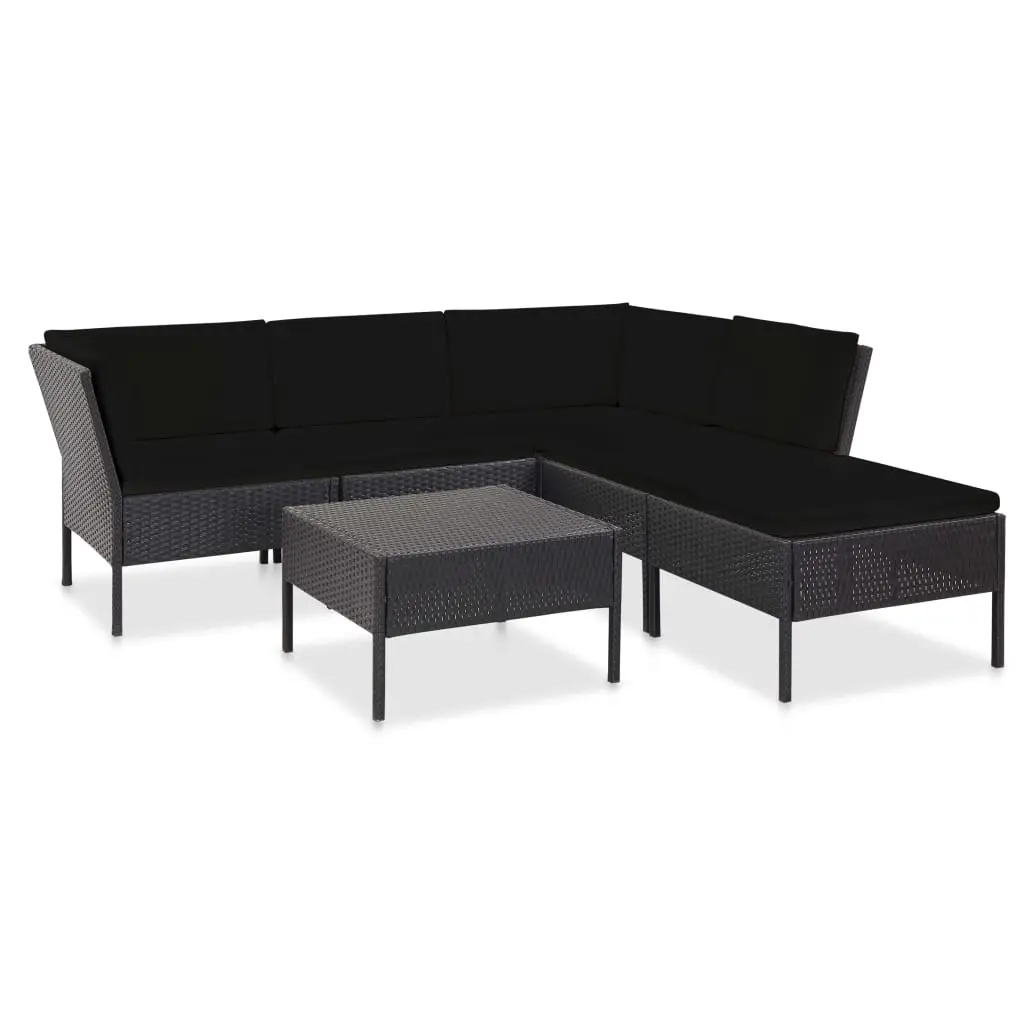 6 Piece Garden Lounge Set with Cushions Poly Rattan Black 48941 - Furniture