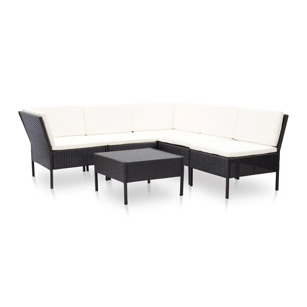 6 Piece Garden Lounge Set with Cushions Poly Rattan Black 48948 - Furniture