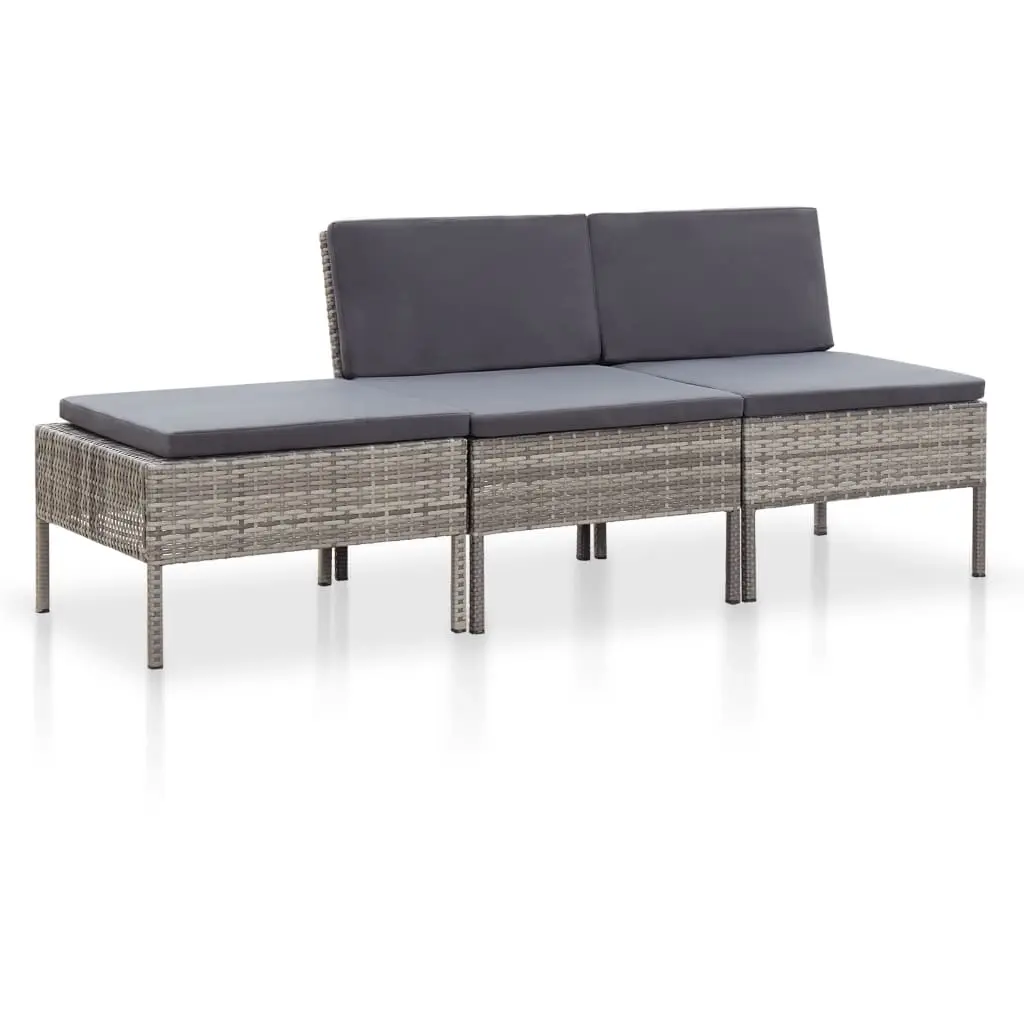 3 Piece Garden Lounge Set with Cushions Poly Rattan Grey 48958 - Furniture