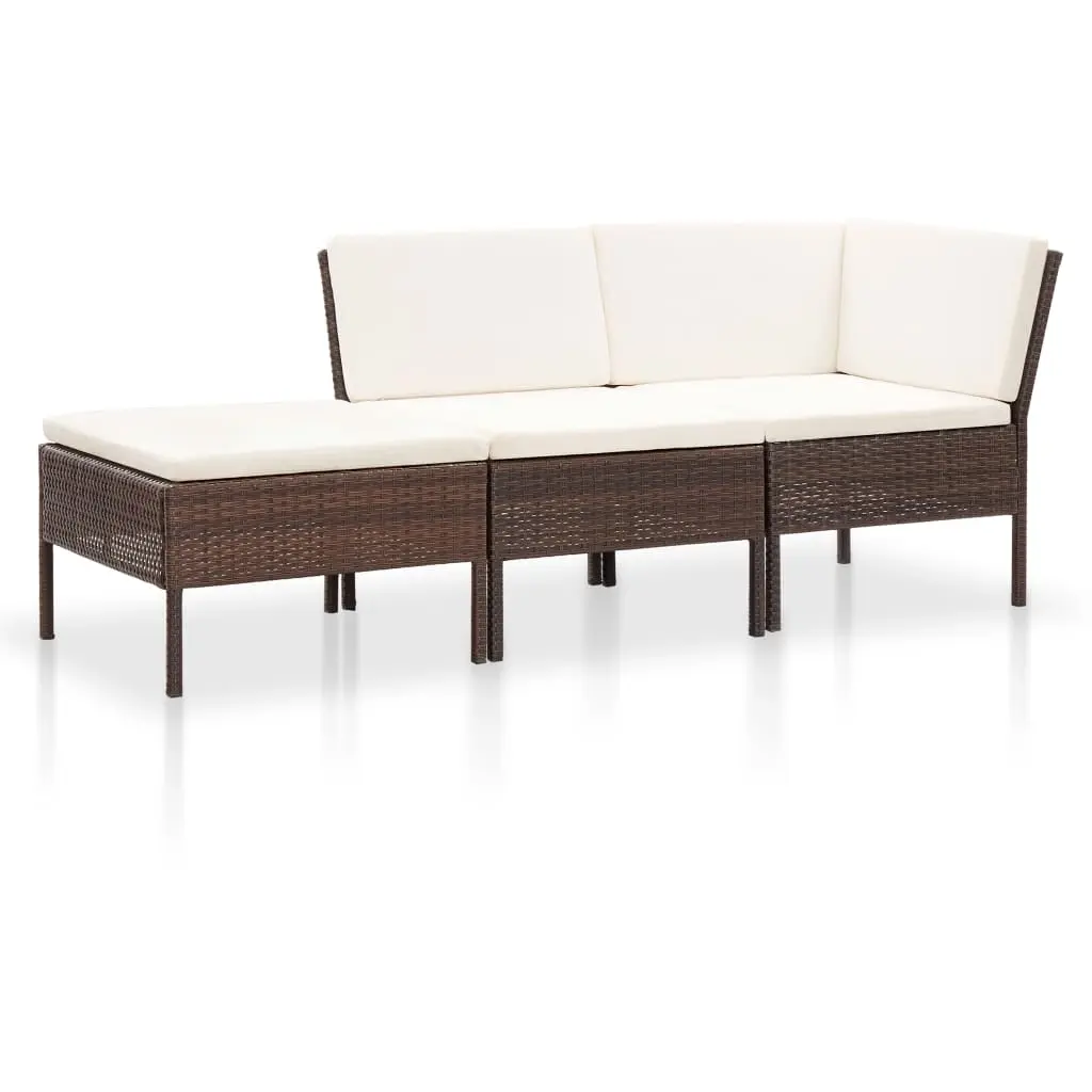 3 Piece Garden Lounge Set with Cushions Poly Rattan Brown 48959 - Furniture