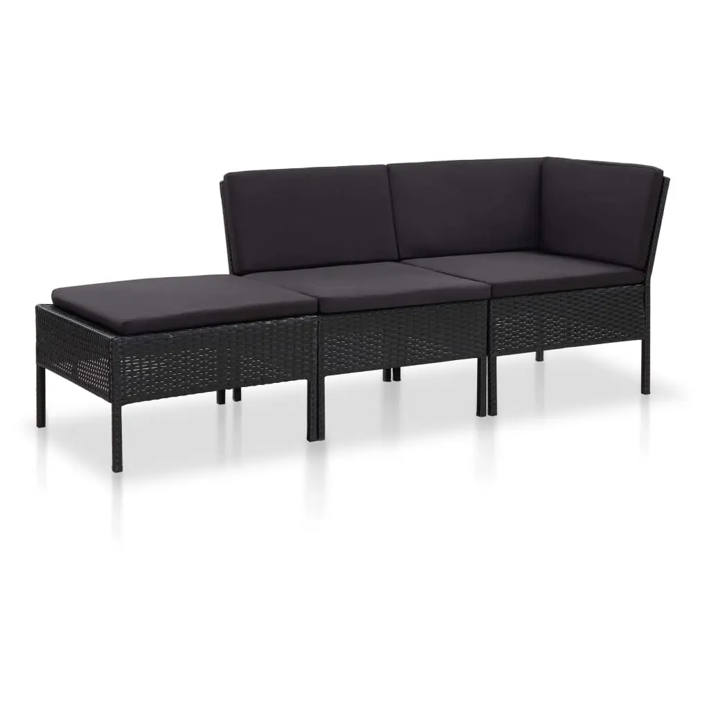 3 Piece Garden Lounge Set with Cushions Poly Rattan Black 48961 - Furniture