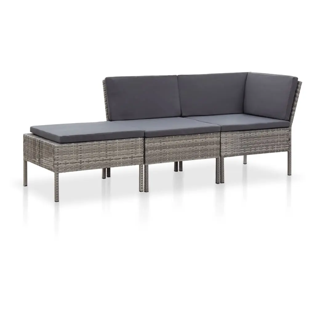 3 Piece Garden Lounge Set with Cushions Poly Rattan Grey 48962 - Furniture