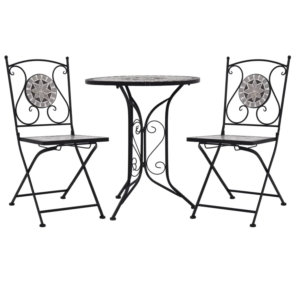 3 Piece Mosaic Bistro Set Ceramic Tile Grey 279690 - Furniture