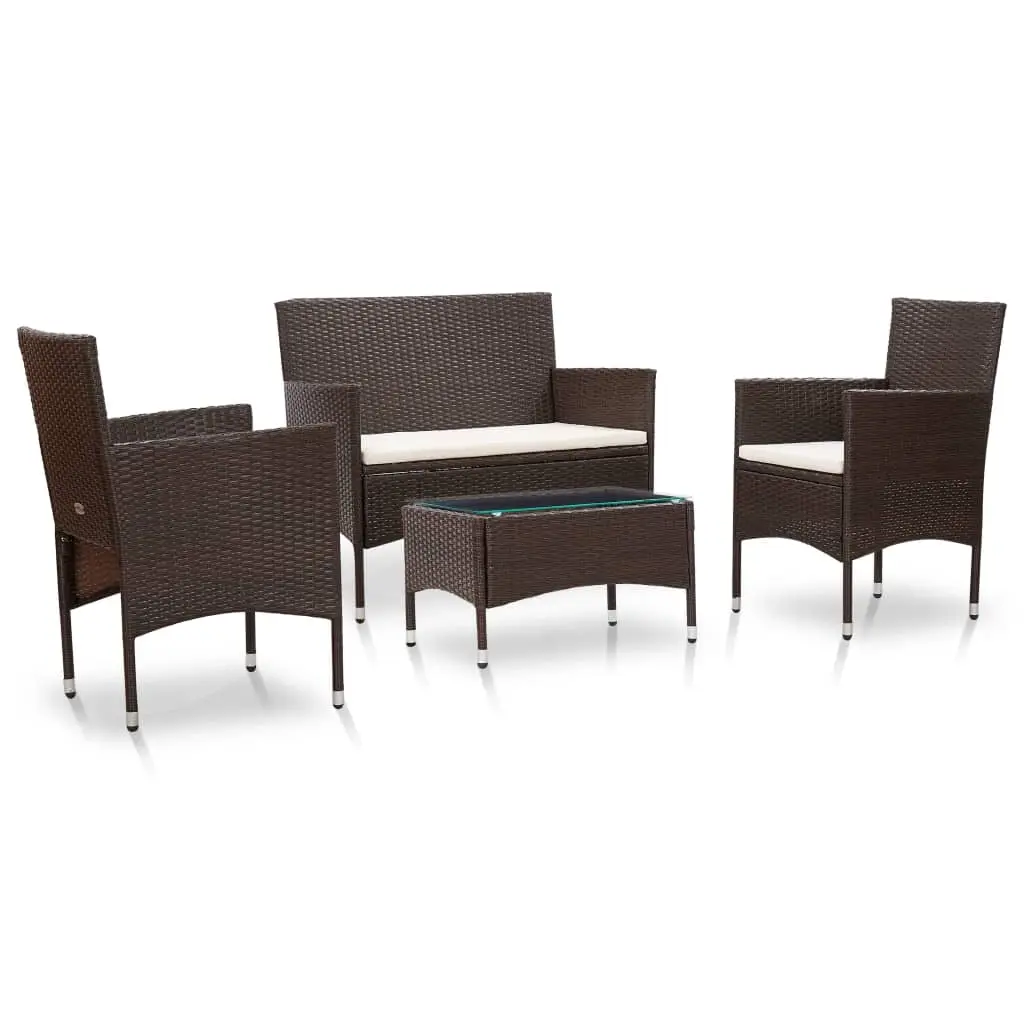 4 Piece Garden Lounge Set with Cushions Poly Rattan Brown 45811 - Furniture