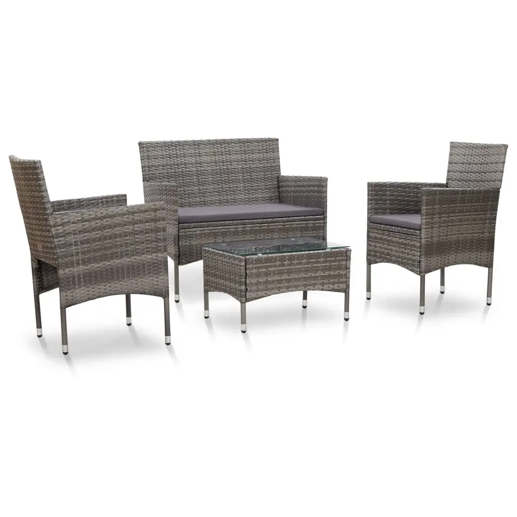 4 Piece Garden Lounge Set with Cushions Poly Rattan Grey 45812 - Furniture