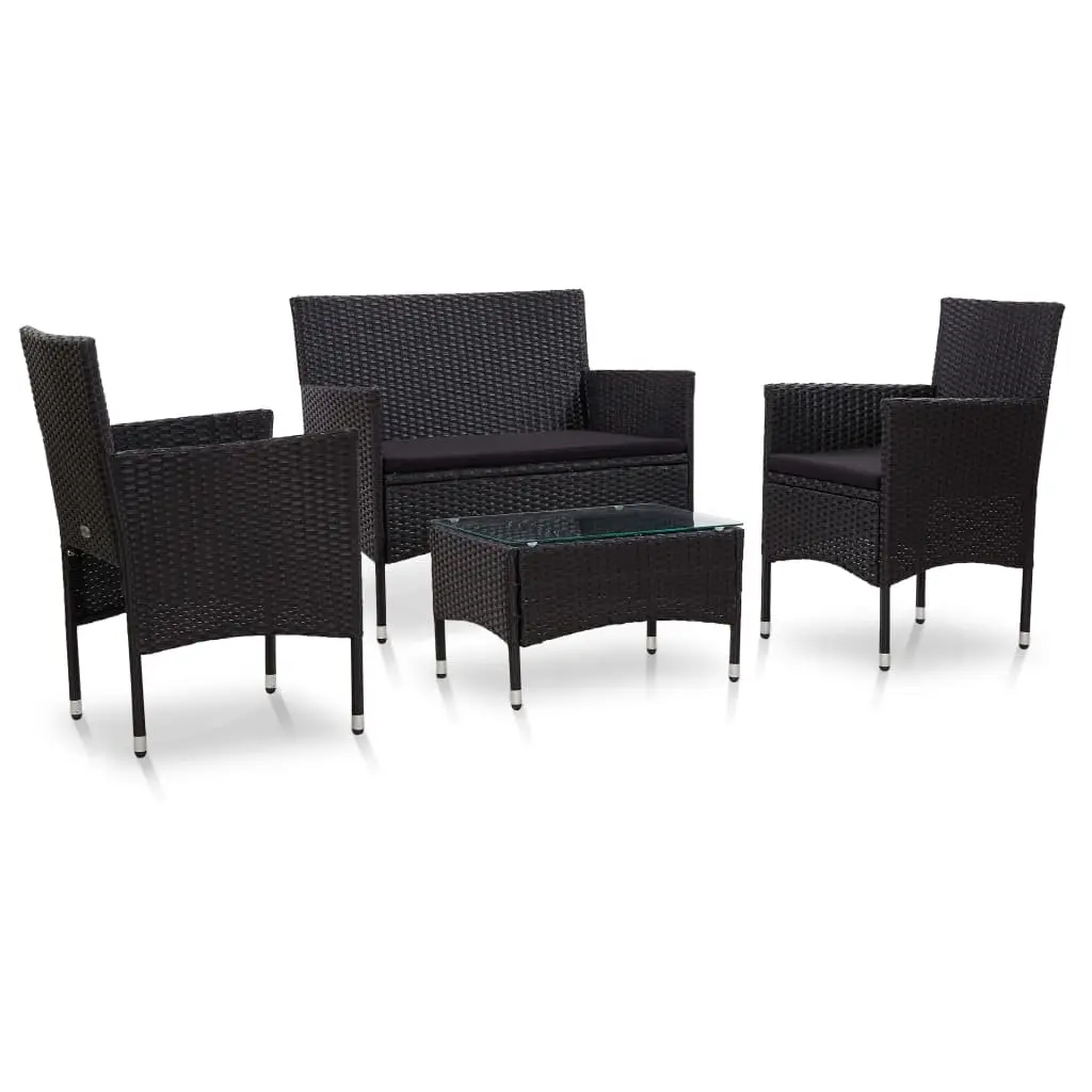 4 Piece Garden Lounge Set with Cushions Poly Rattan Black 45813 - Furniture