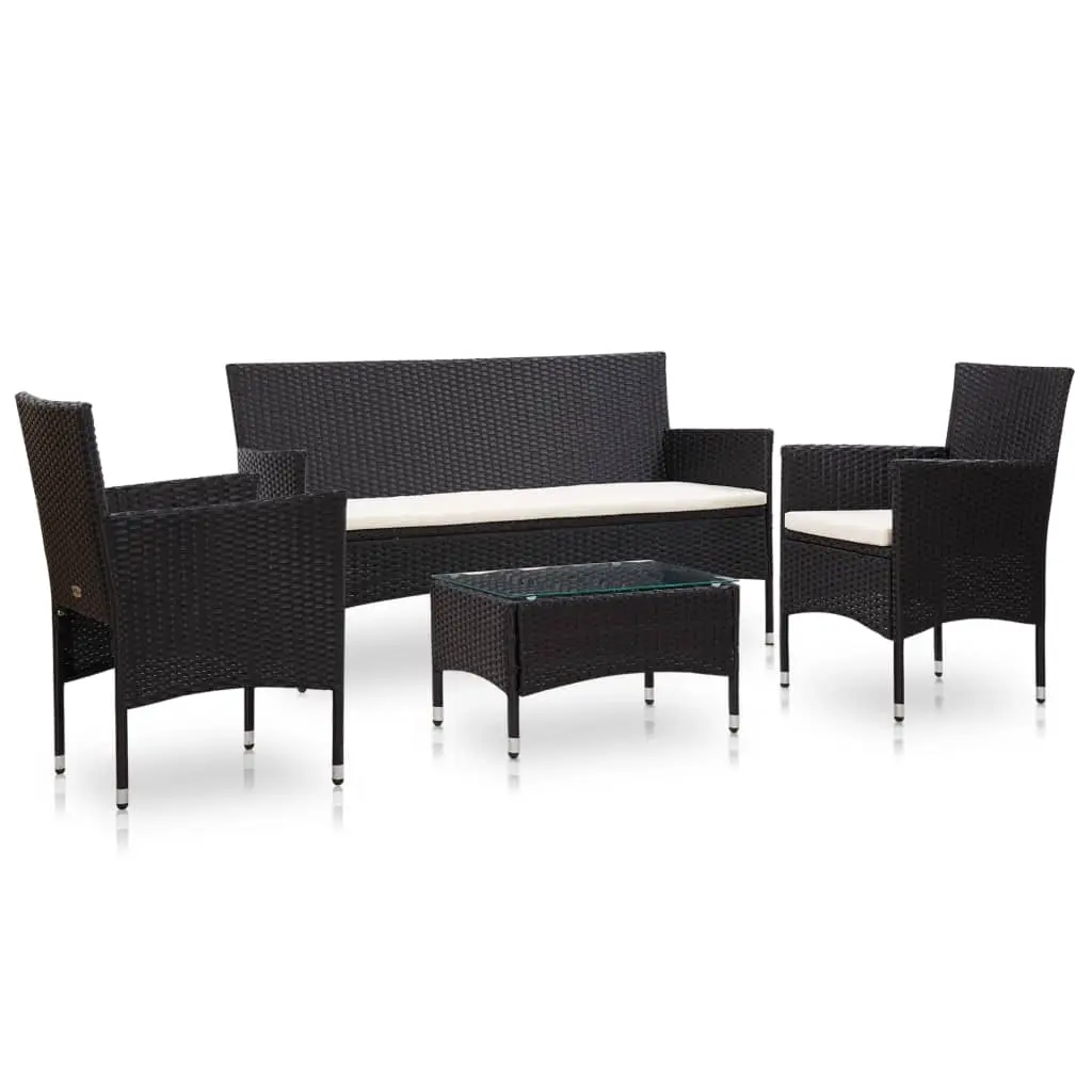4 Piece Garden Lounge Set With Cushions Poly Rattan Black 45889 - Furniture