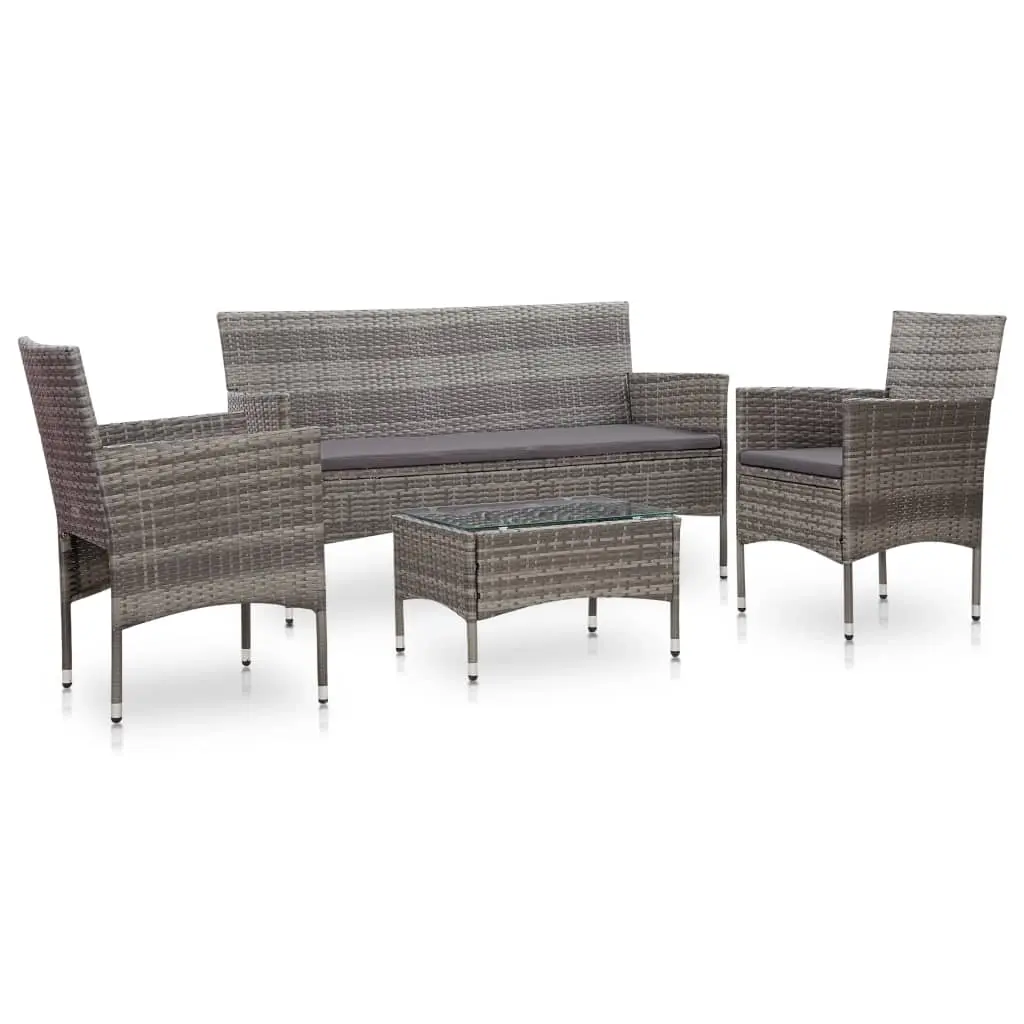 4 Piece Garden Lounge Set With Cushions Poly Rattan Grey 45890 - Furniture