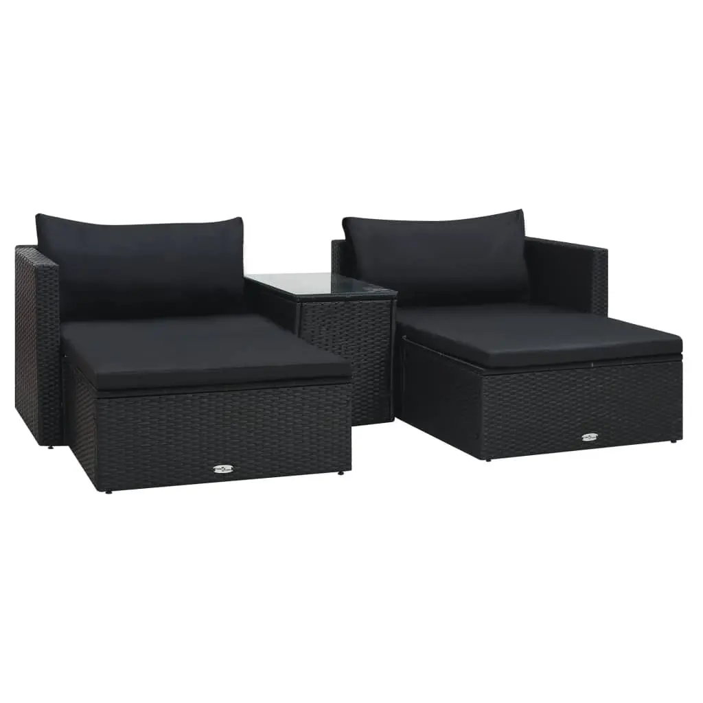 5 Piece Garden Lounge Set with Cushions Poly Rattan Black 47813 - Furniture