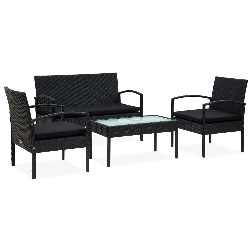 4 Piece Garden Lounge Set with Cushions Poly Rattan Black 45788 - Furniture