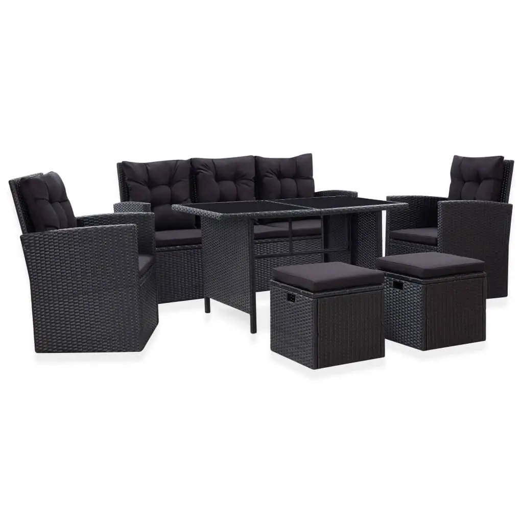 6 Piece Garden Lounge Set with Cushions Poly Rattan Black 46094 - Furniture