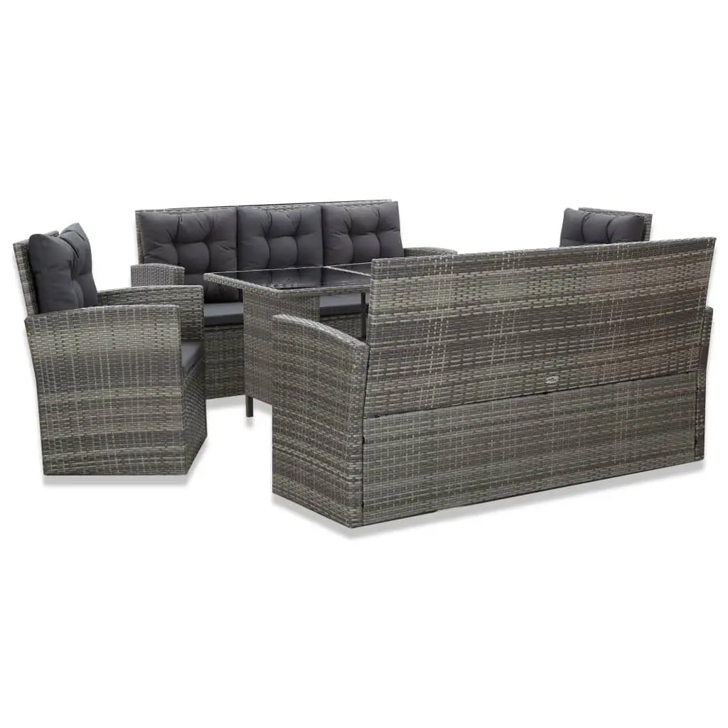 5 Piece Outdoor Dining Set with Cushions Poly Rattan Grey 46115 - Furniture