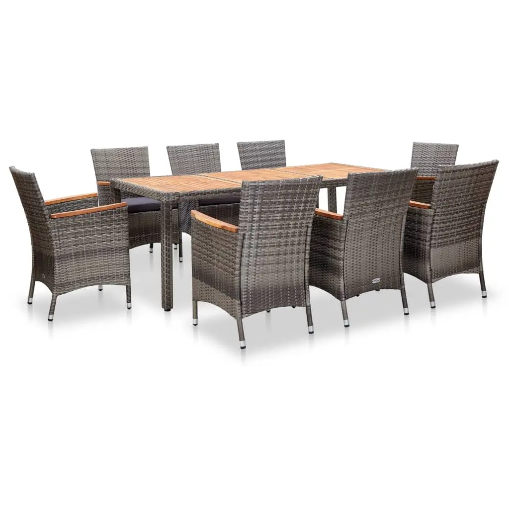 9 Piece Garden Dining Set with Cushions Poly Rattan Grey 46083 - Furniture