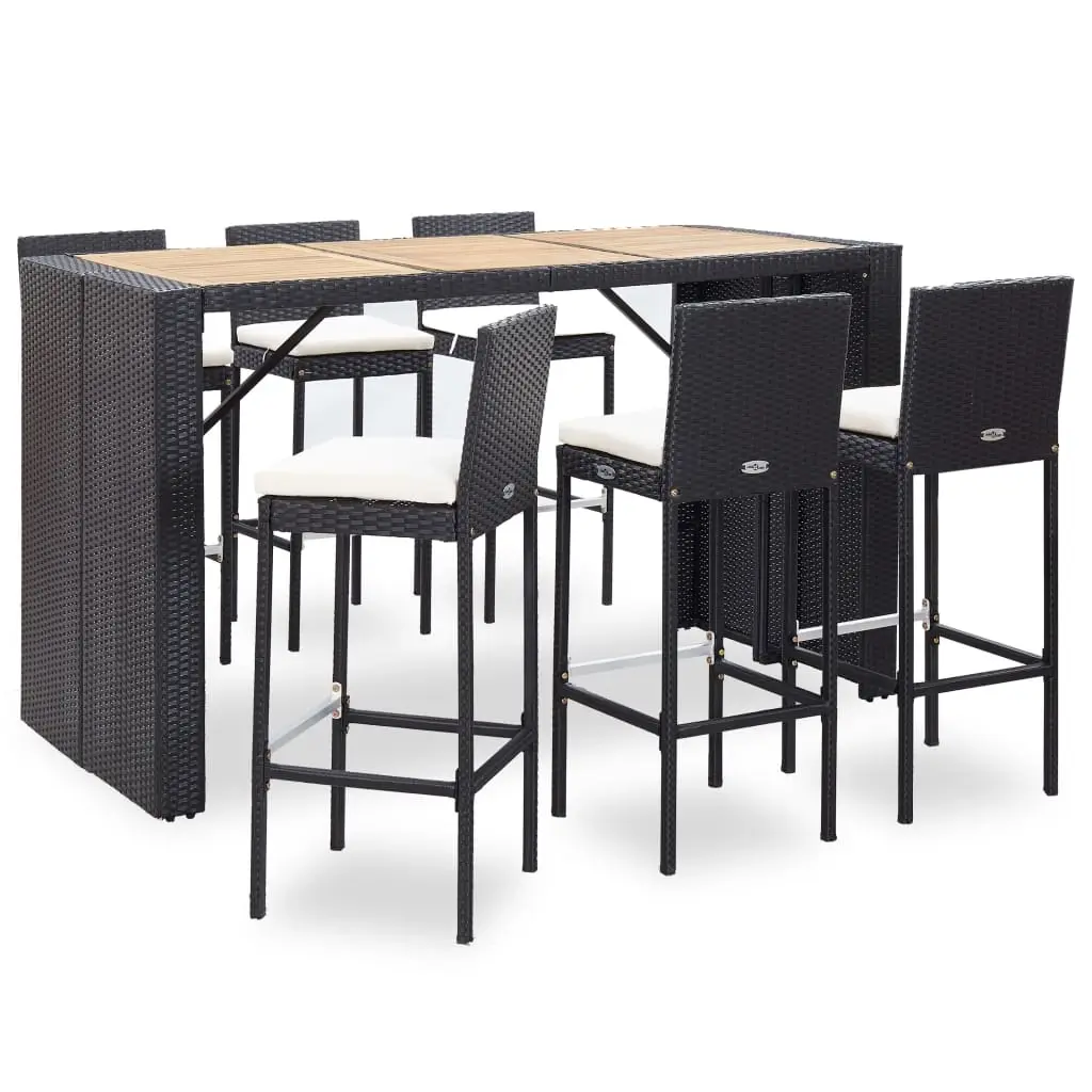 7 Piece Outdoor Bar Set with Cushions Poly Rattan Black 49562 - Furniture