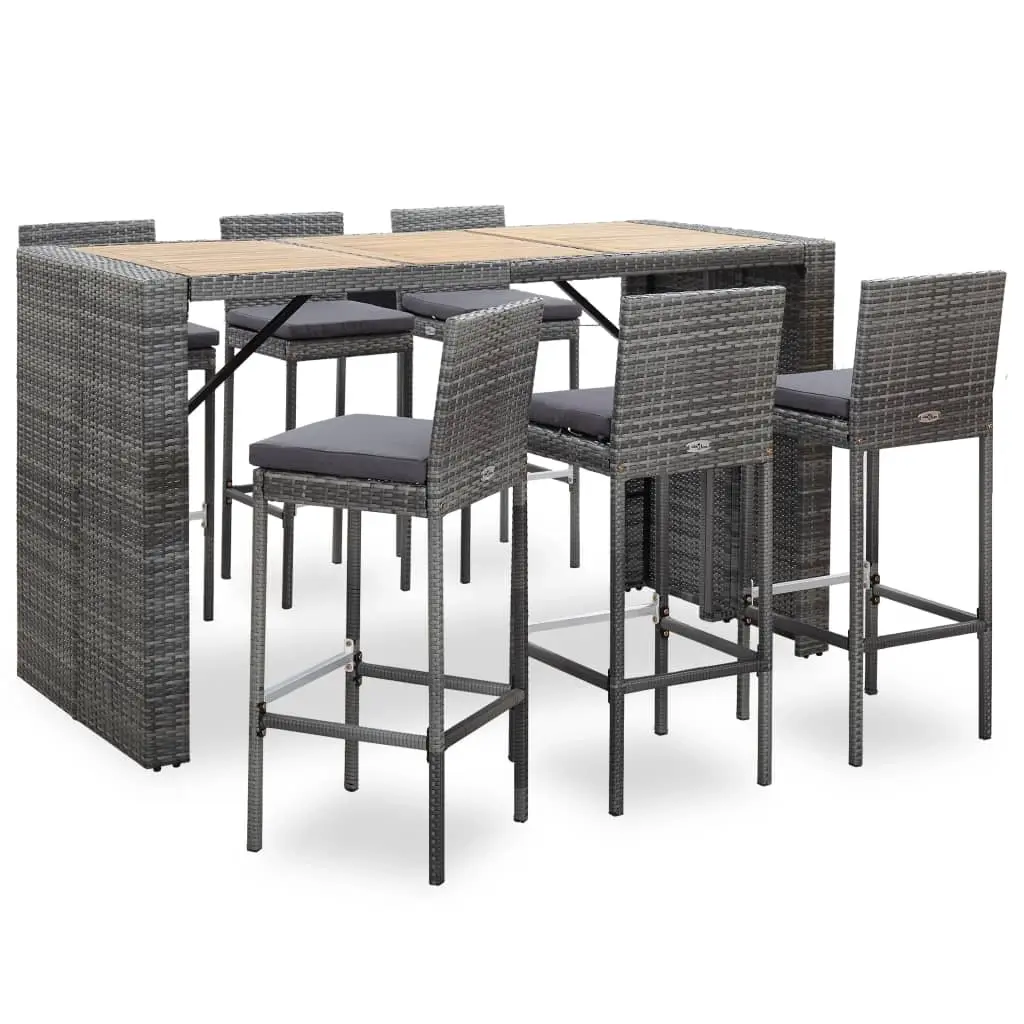 7 Piece Outdoor Bar Set with Cushions Poly Rattan Grey 49563 - Furniture