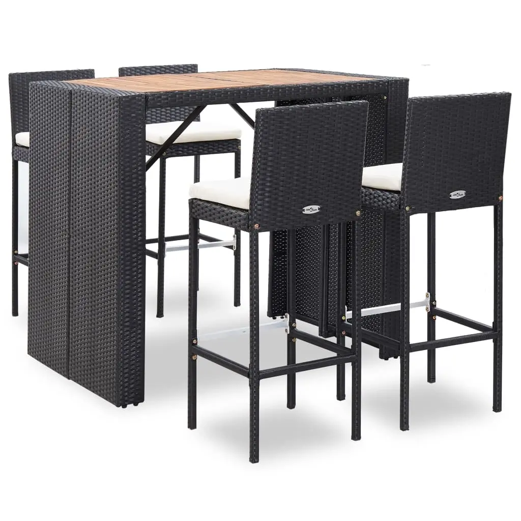 5 Piece Outdoor Bar Set Poly Rattan and Acacia Wood Black 49564 - Furniture