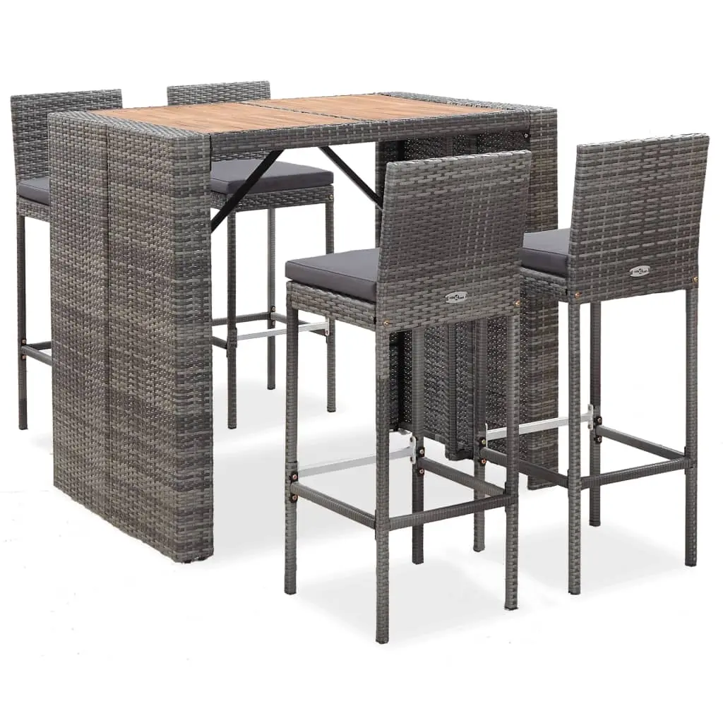 5 Piece Outdoor Bar Set Poly Rattan and Acacia Wood Grey 49565 - Furniture