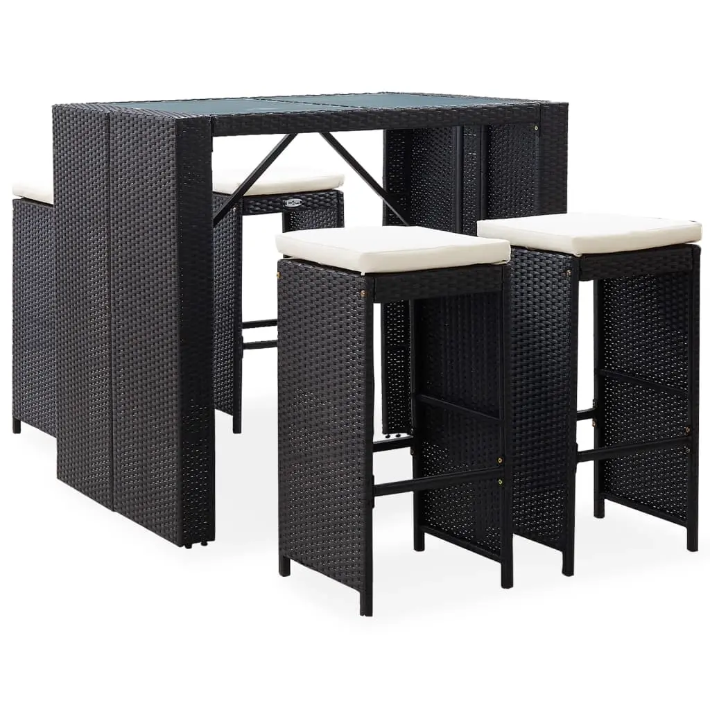 5 Piece Outdoor Bar Set Poly Rattan and Glass Black 49568 - Furniture