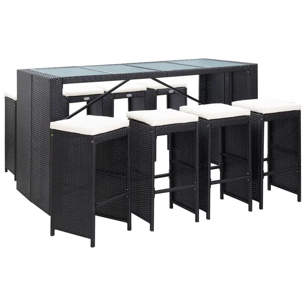 9 Piece Outdoor Bar Set Poly Rattan Black 49569 - Furniture