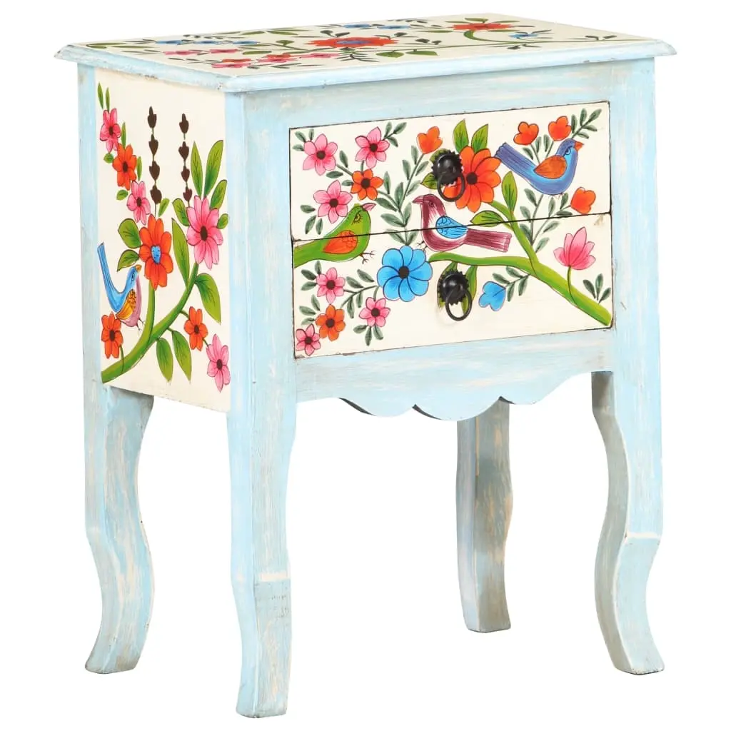 Hand Painted Bedside Cabinet 40x30x50 cm Solid Mango Wood 323541 - Furniture