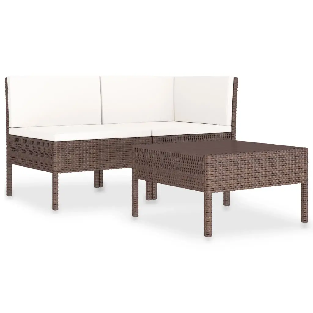 3 Piece Garden Lounge Set with Cushions Poly Rattan Brown 310185 - Furniture