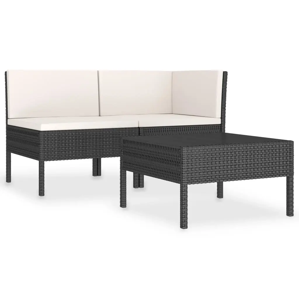 3 Piece Garden Lounge Set with Cushions Poly Rattan Black 310186 - Furniture
