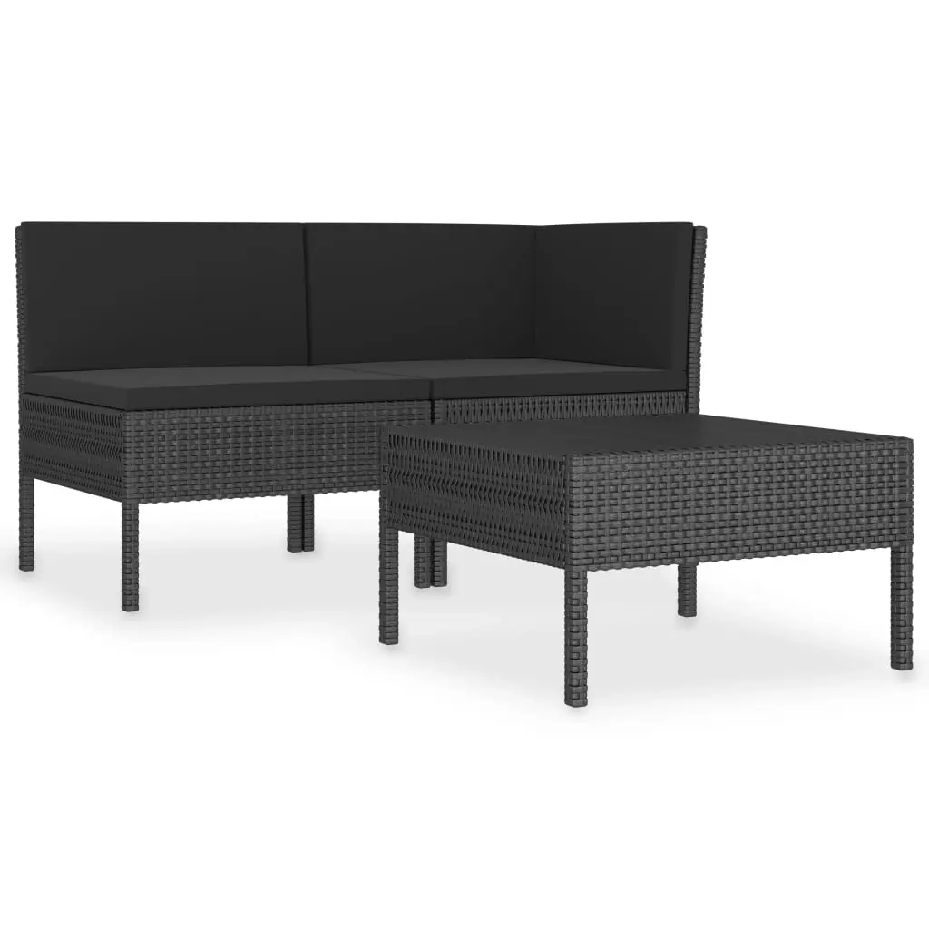 3 Piece Garden Lounge Set with Cushions Poly Rattan Black 310187 - Furniture
