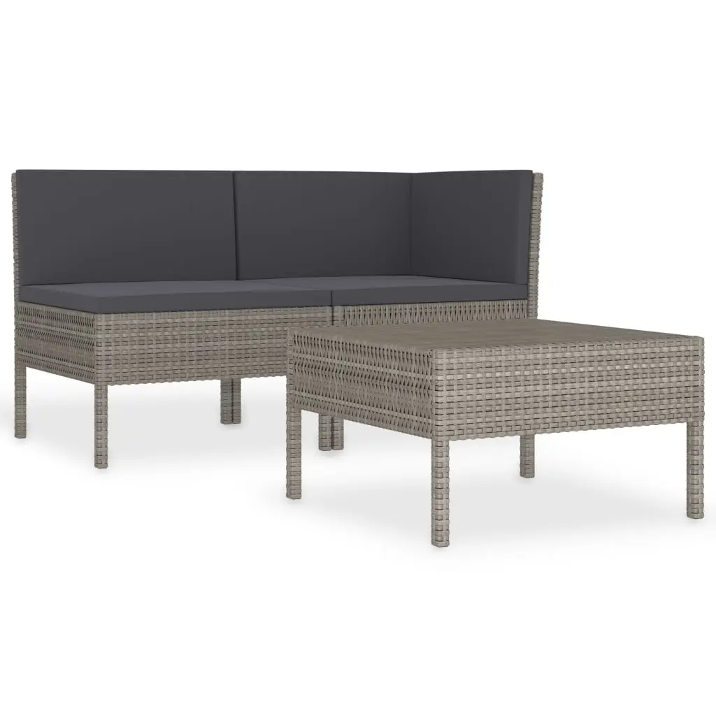 3 Piece Garden Lounge Set with Cushions Poly Rattan Black 310188 - Furniture