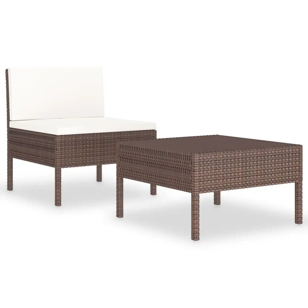 2 Piece Garden Lounge Set with Cushions Poly Rattan Brown 310197 - Furniture