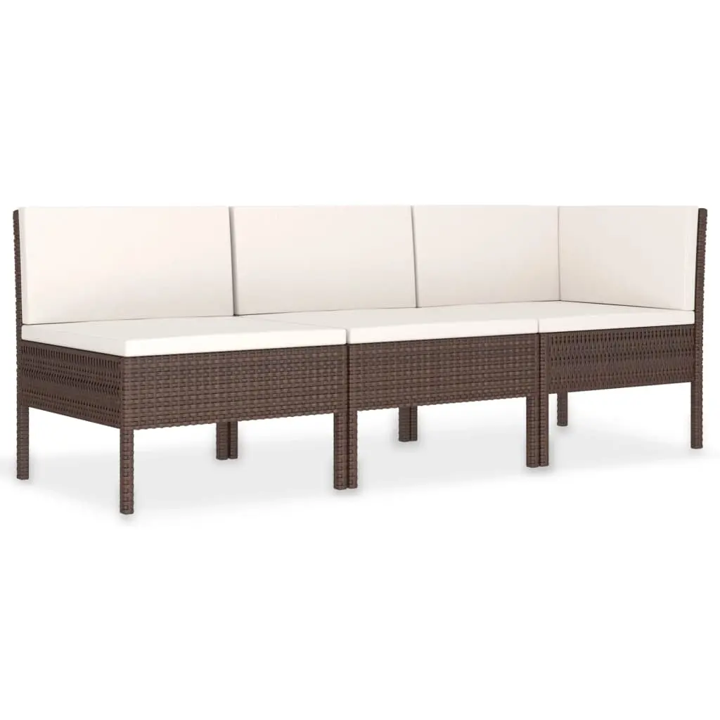 3 Piece Garden Lounge Set with Cushions Poly Rattan Brown 310201 - Furniture
