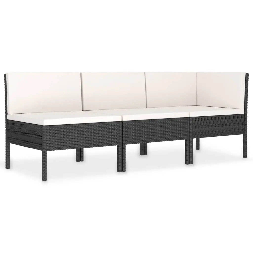 3 Piece Garden Lounge Set with Cushions Poly Rattan Black 310202 - Furniture