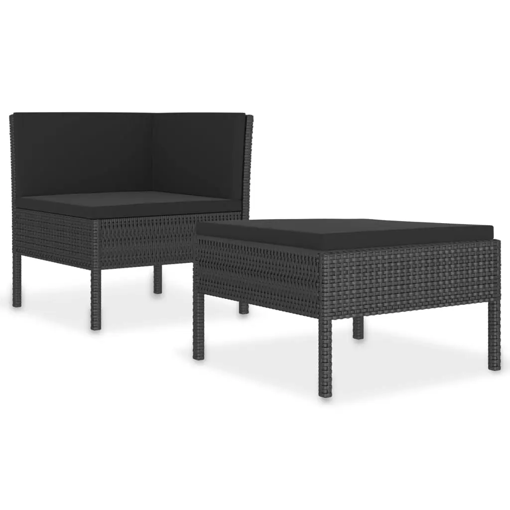 2 Piece Garden Lounge Set with Cushions Poly Rattan Black 310207 - Furniture