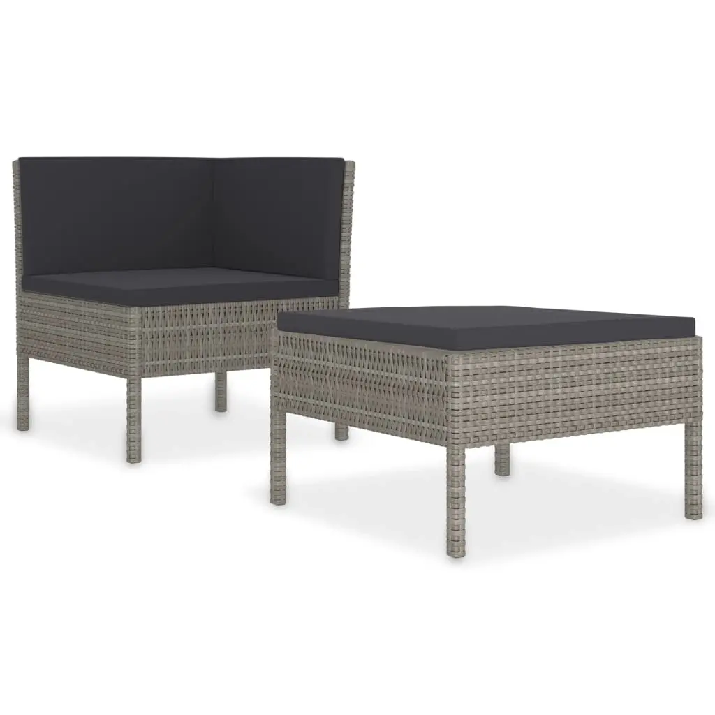 2 Piece Garden Lounge Set with Cushions Poly Rattan Grey 310208 - Furniture