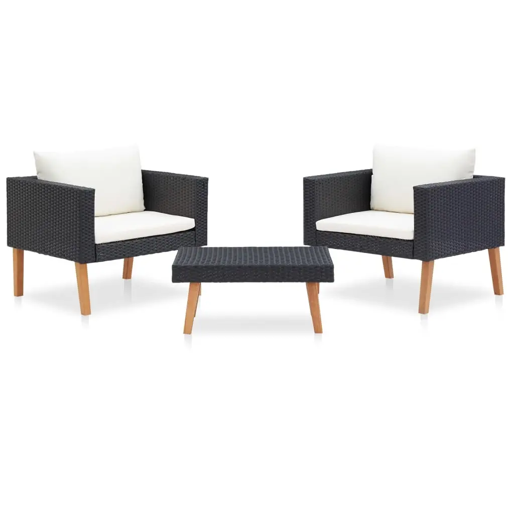 3 Piece Garden Lounge Set with Cushions Poly Rattan Black 310218 - Furniture