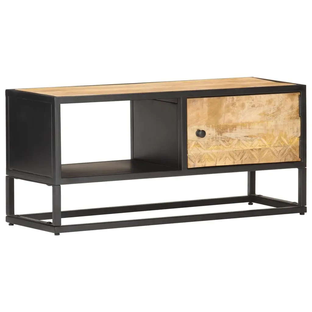TV Cabinet with Carved Door 90x30x40 cm Rough Mango Wood 320944 - Furniture