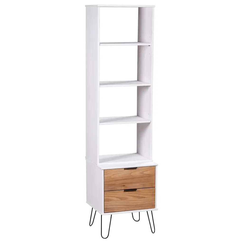 Book Cabinet "New York" White and Light Wood Solid Pine Wood 321143 - Furniture