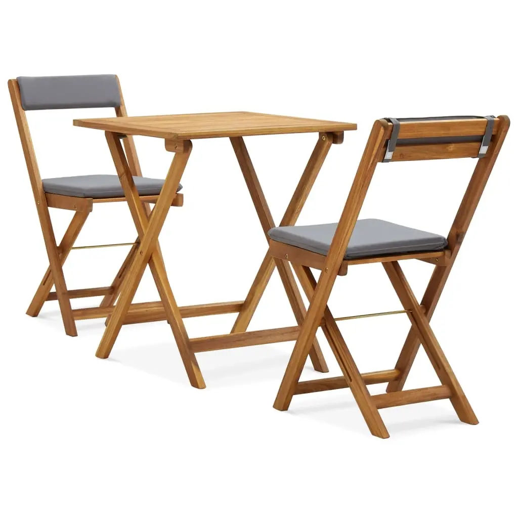 3 Piece Folding Bistro Set with Cushions Solid Acacia Wood 310275 - Furniture