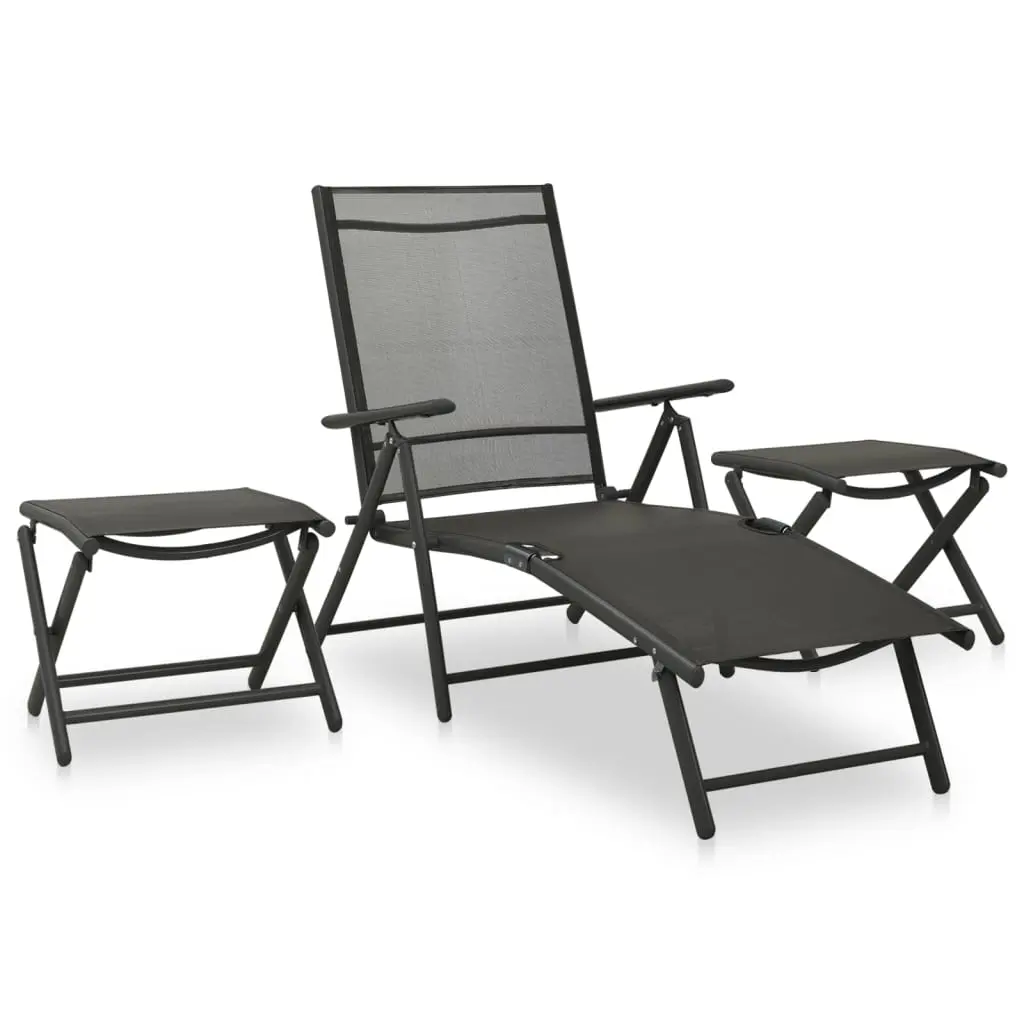 3 Piece Garden Lounge Set Textilene and Aluminium Black 312198 - Furniture