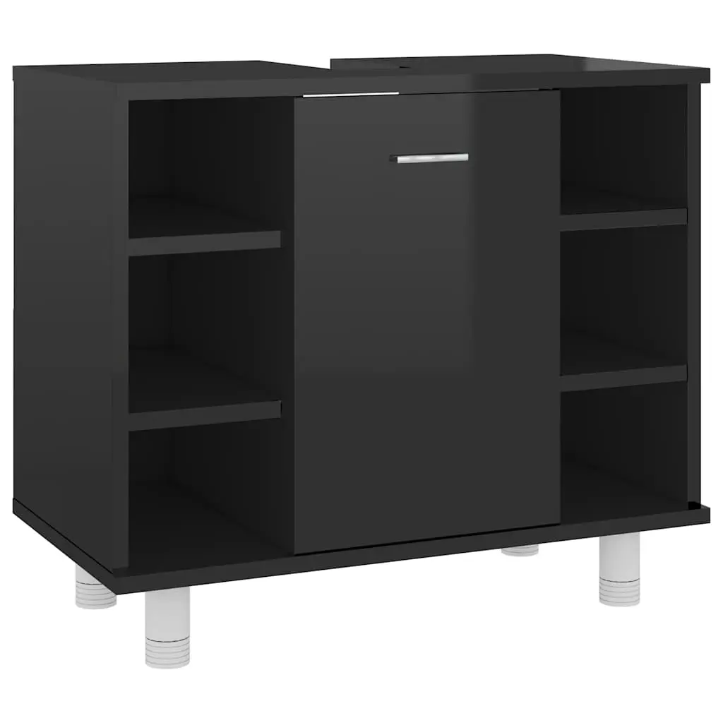 Bathroom Cabinet High Gloss Black 60x32x53.5 cm Engineered Wood 802640 - Furniture
