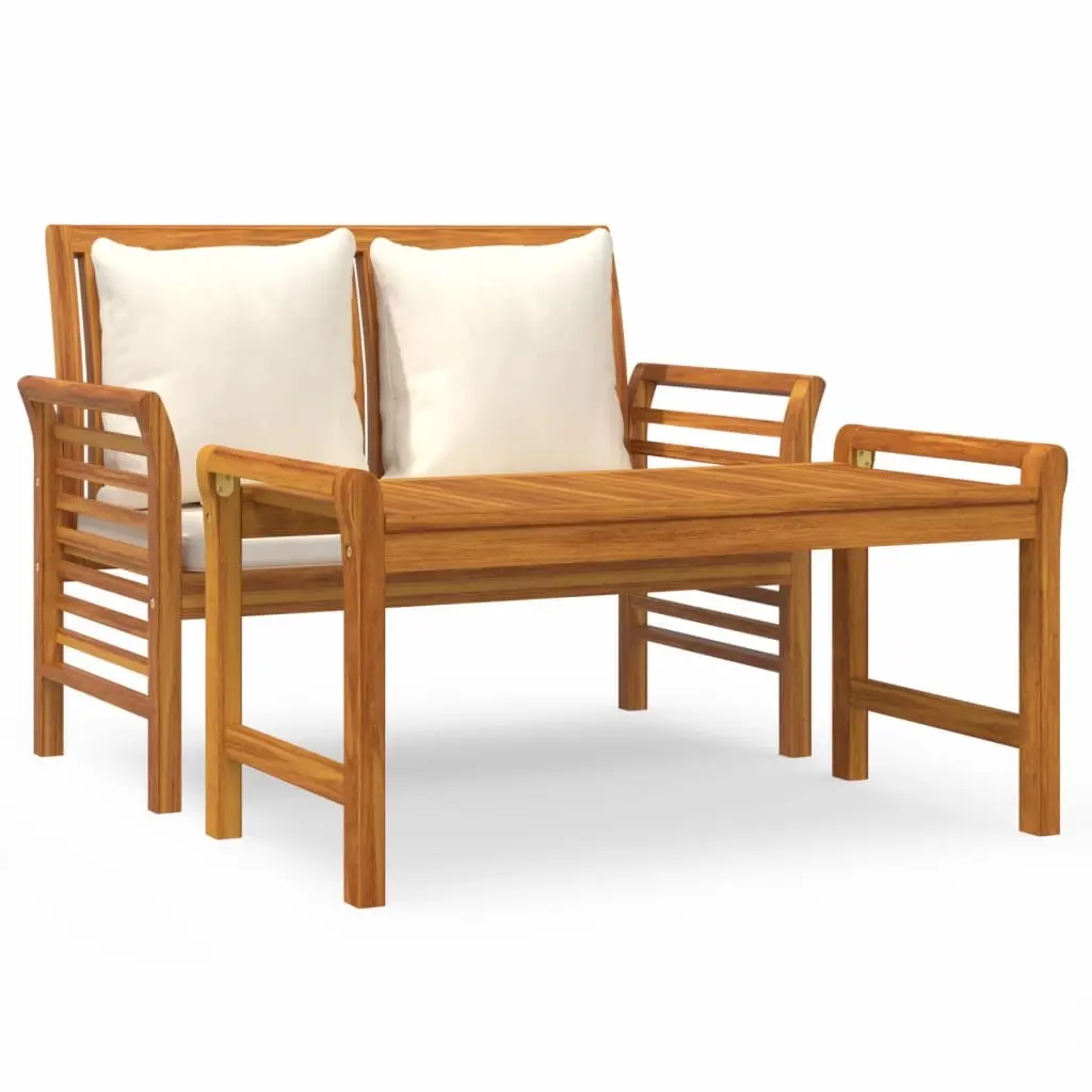 2 Piece Garden Lounge Set with Cream White Cushions Solid Wood 312141 - Furniture